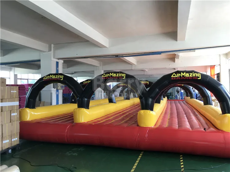 ของเล่นกลางแจ้งสำหรับฤดูร้อน สไลเดอร์น้ำเป่าลมรูปโค้งสำหรับสนามหลังบ้าน แบบสองเลน พร้อมลูกบอลซอร์บสำหรับเล่นน้ำและสไลเดอร์น้ำสำหรับเด็ก