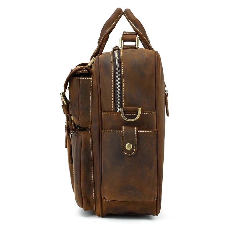 Vintage Mannen Gek Paard Lederen Aktetas Grote Laptop Lederen Zakelijke Tas Werk Draagtas Koeienhuid Messenger Bag