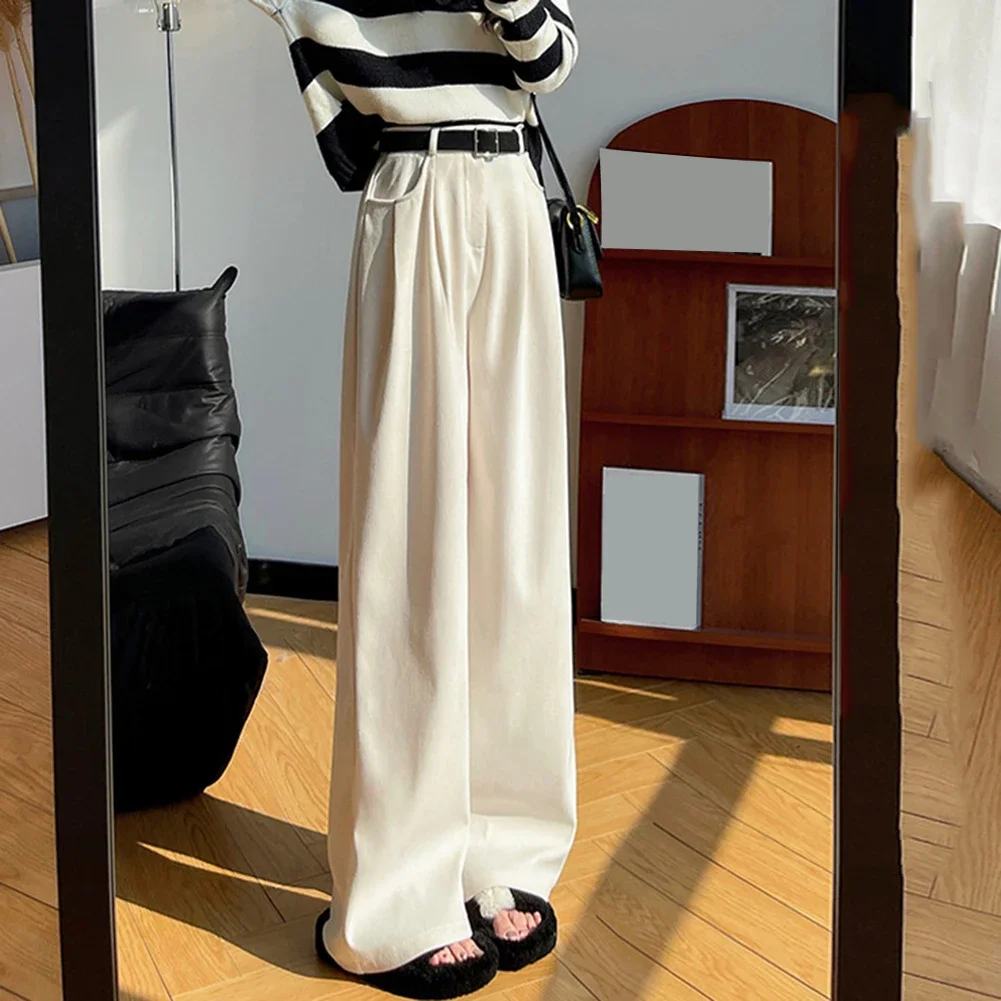 Pantaloni eleganti casual Pantaloni a gamba larga Design semplice Modello in tinta unita Indossare tutte le stagioni Pantaloni eleganti in velluto a coste a gamba larga