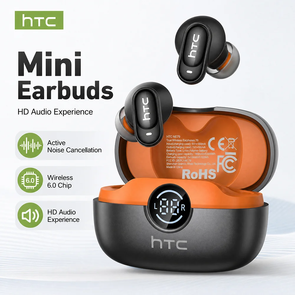 HTC NE79 TWS Wireless Bluetooth Earphones: AI Translator Earbuds Noise Cancellation Long Battery Life Premium Audio Headphones — product photo 1 of 1