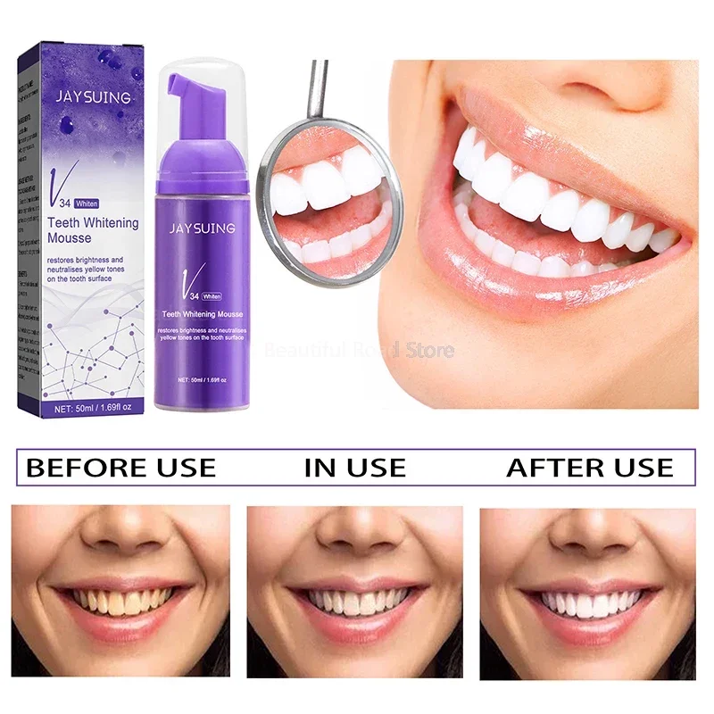 Whitening Toothpaste V34 Teeth Cleansing Mousse Removes Stains Repair Hygiene Whitening and Staining Teeth 50ml Odontologia