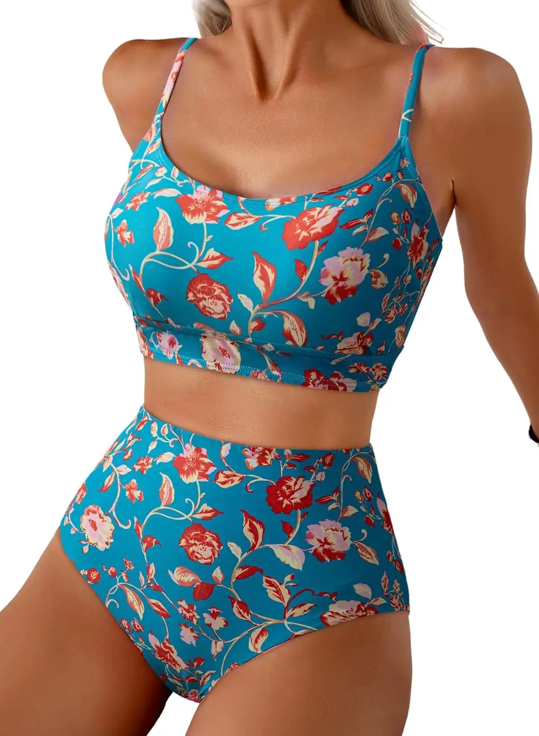 2 Piece High Waisted Bikini Set for Women 2026 Spaghetti Straps Swim Top with Reversible Bottom Bathing Suit