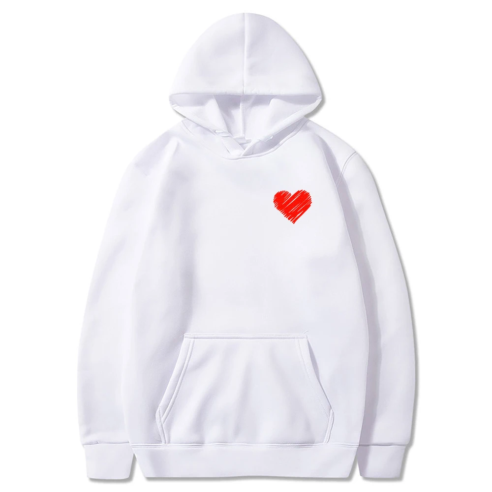 Simplic Heart Print Women Sweatshirt Soft Casual Loose Vintage Female Hoodies 2023 Winter Warm Fleece Student Tops