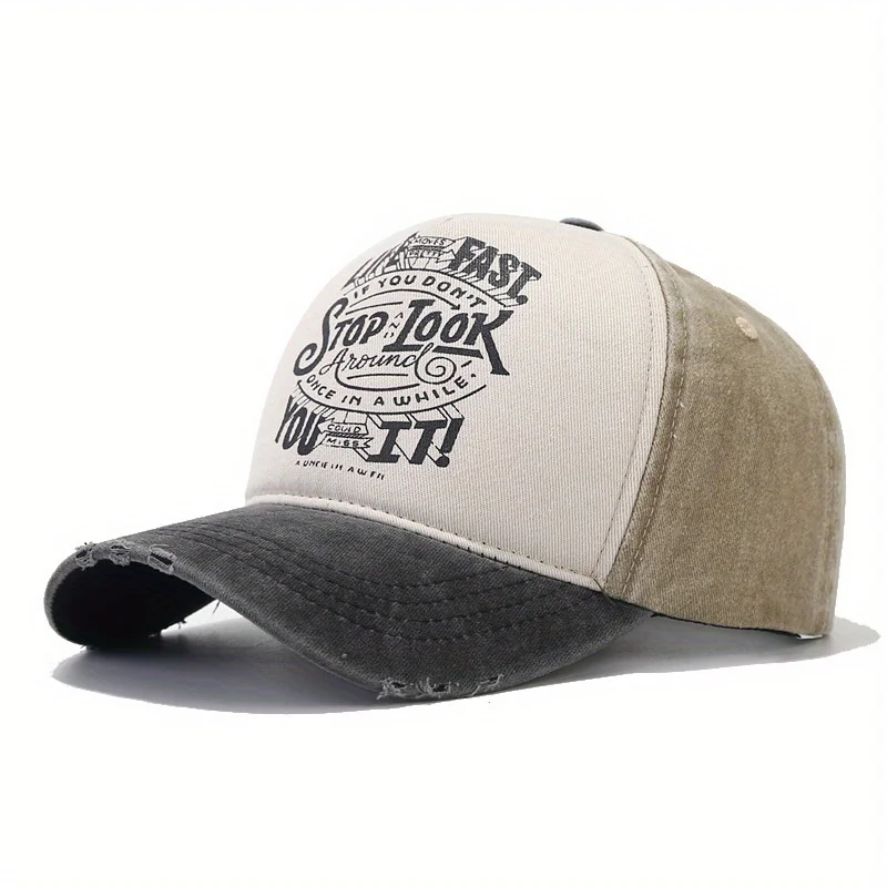 Graffiti Printed Color Blocked Dad Hat for Tourism Outdoor Shading Color Blocked Baseball Cap Hole Washed and Worn Hip-hop Hat