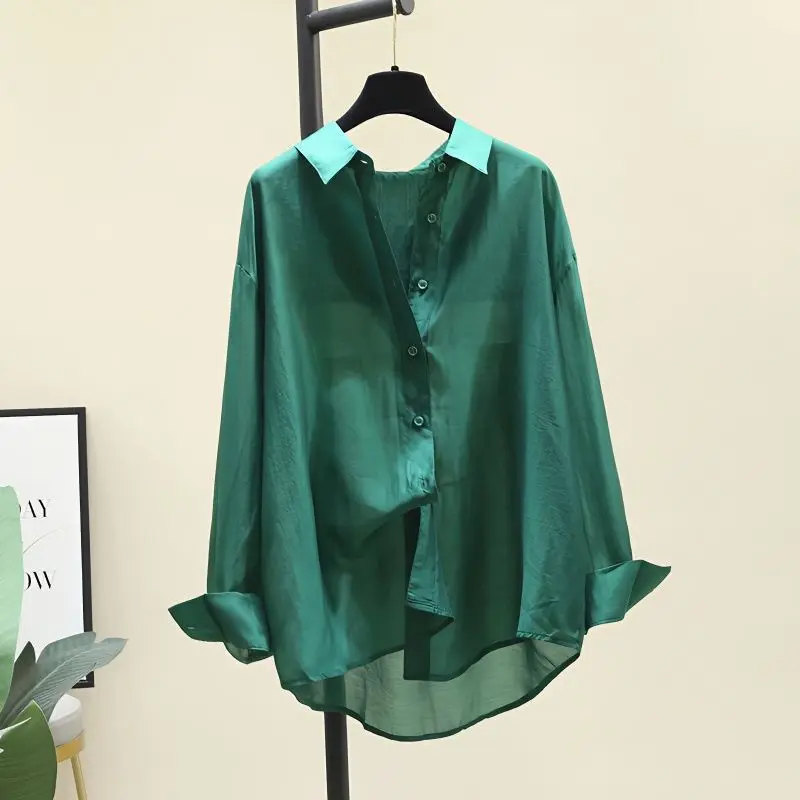 

Dark Green Thin Shirt for Women in Summer New Tennis Breathable Casual Shirt for Long-sleeved Sun Protection Top