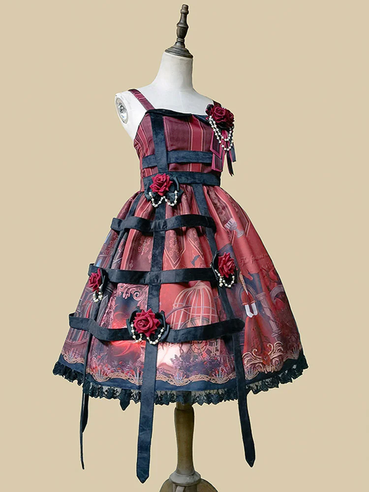 Steampunk Gothic Lolita Dress Fairytale Chiffon Sleeveless Lolita JSK Dress By Infanta