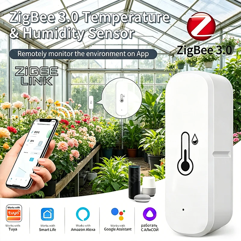 Zigbee Temperatur- und Feuchtigkeitssensor Smart Home Gerät Kompatibel mit Google Home Alexa zur Umgebungsüberwachung