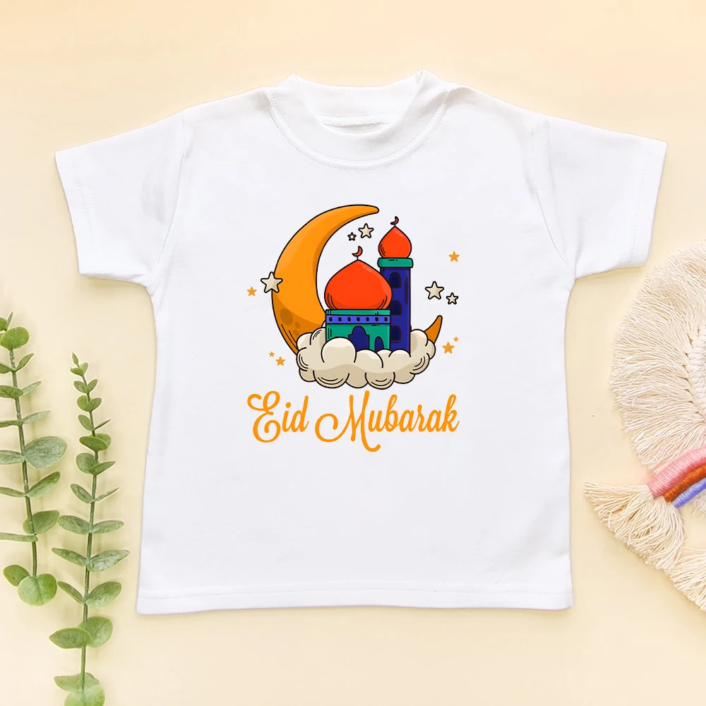 

Eid Mubarak Print Kids T-shirt Boys Girls Clothing Toddler Outfits Shirt Eid Gift Tee Ramadan Child T-shirts Short Sleeve Shirt