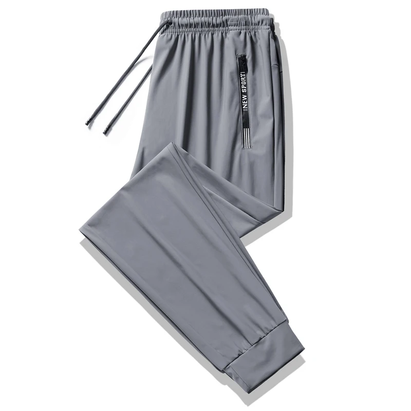 Spring Autumn Men's Alphabet Zipper Pockets Elastic High Waist Tie Feet Lantern Straight Barrel Harun Casual Trousers Pants
