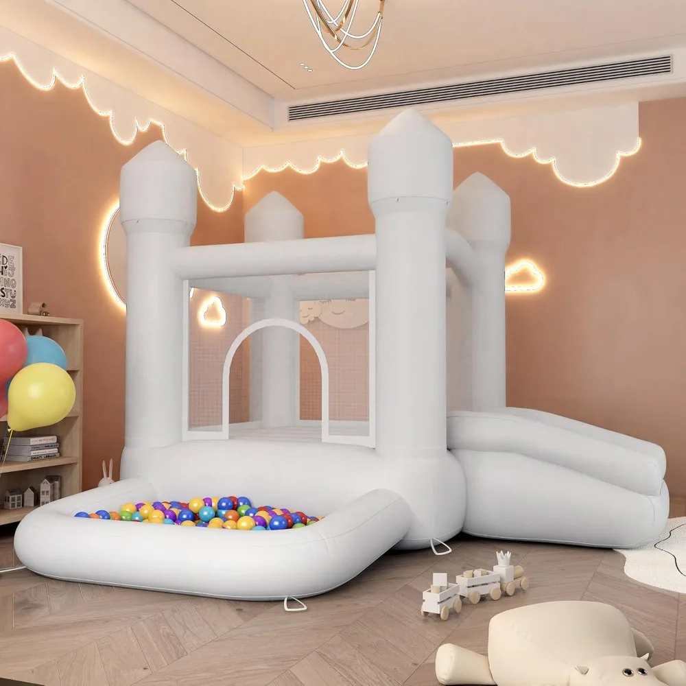 White PVC Inflatable Trampoline Children's Slide Castle Indoor or Outdoor Jumping Games with Birthday Party Backyard Including