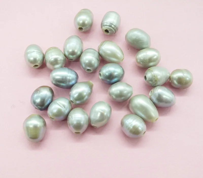 100piece 9-10mm 2mm hole gray color loose rice freshwater pearl beads for DIY jewelry