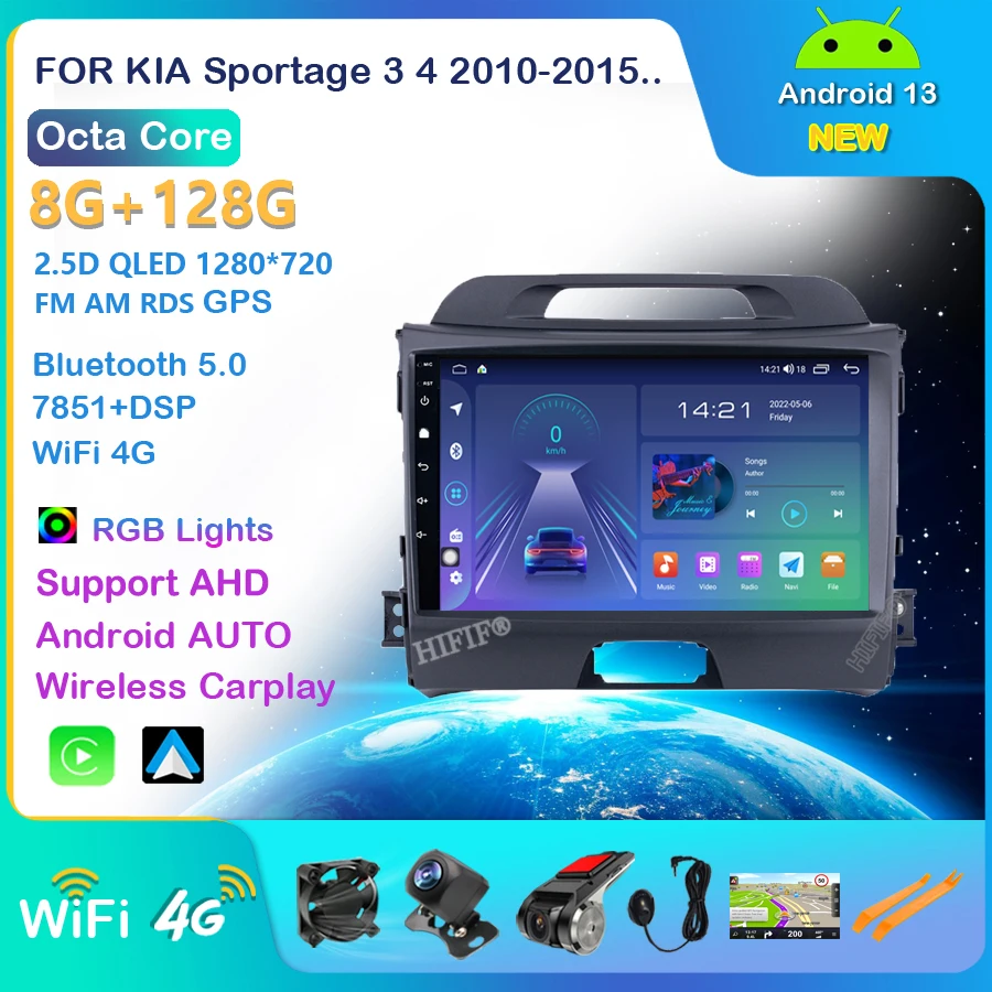 

2G+32G Android 13 DSP Carplay Car Radio Multimedia Video Player Navigation GPS 2 din For KIA Sportage 3 4 2010-2015 no dvd