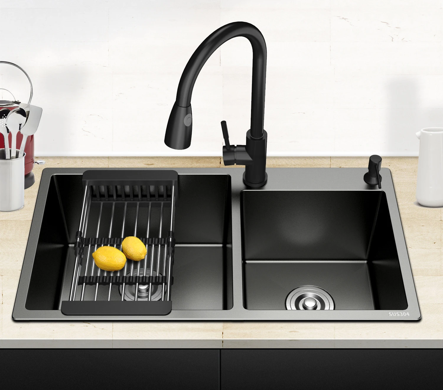 

W SUS 304 Nano Black Functional Tap Hot and Cold Two Type Filter Water Mixer Pull Out Kitchen Sink Faucet with Flexible Hose