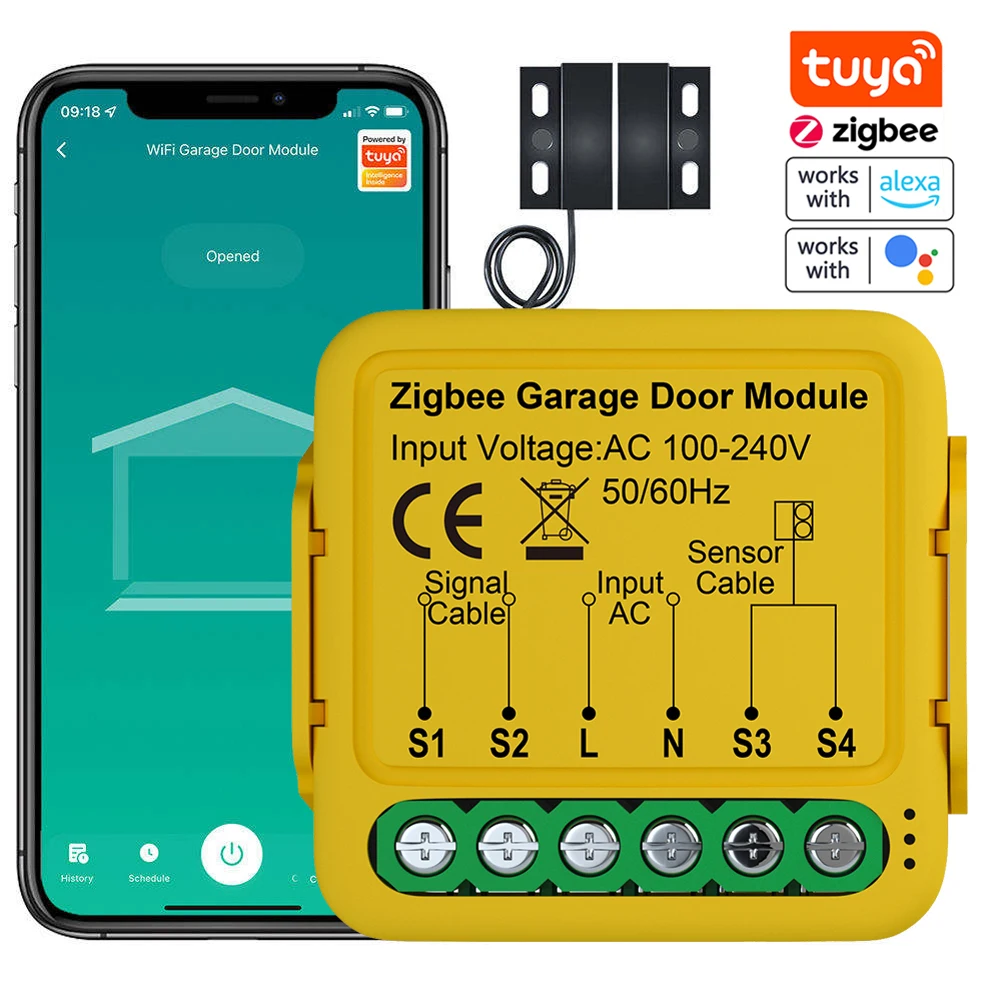 Tuya Smart Life ZigBee Garage Door Opener Controller App Remote Control Supports Alexa Google Home Control Compatible with Alexa