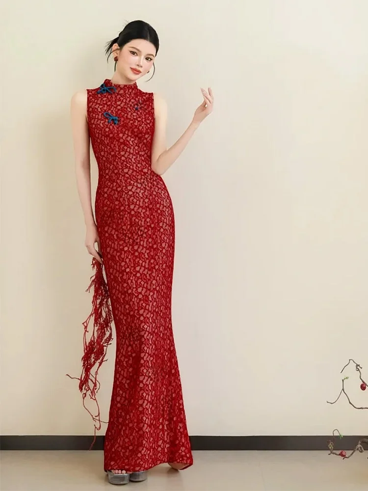 

Красное кружевное свадебное платье в винтажном стиле для помолвки, церемонии возвращения домой, с возможностью индивидуального пошива, создающее ощущение роскоши