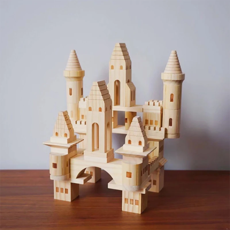 

Children Classic Building Wooden Blocks Castle DIY Creative Bricks Bulk Preschool Education Kids Toys Block Christmas Gift