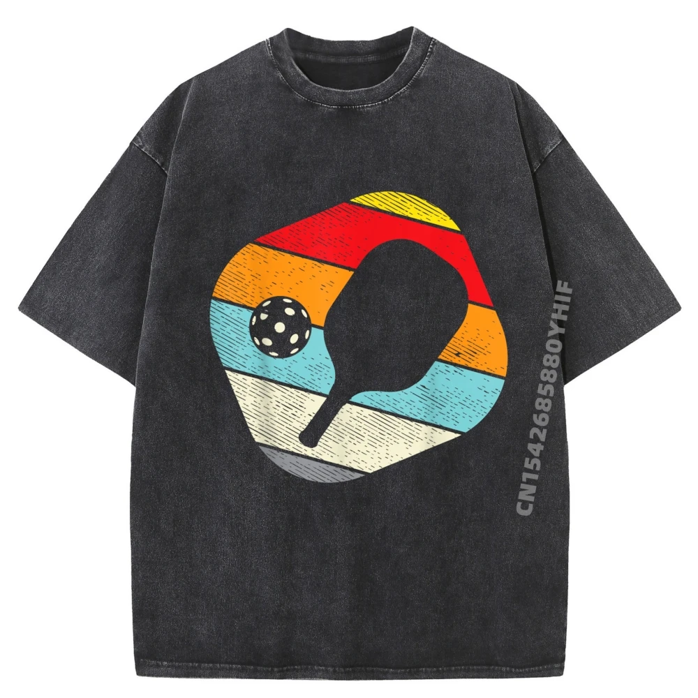 

Pickleball Retro Pickle Ball Paddleball Sport Cute Oversized T Shirt Man Clothes Retro Washed Tops Tees Hip Hop