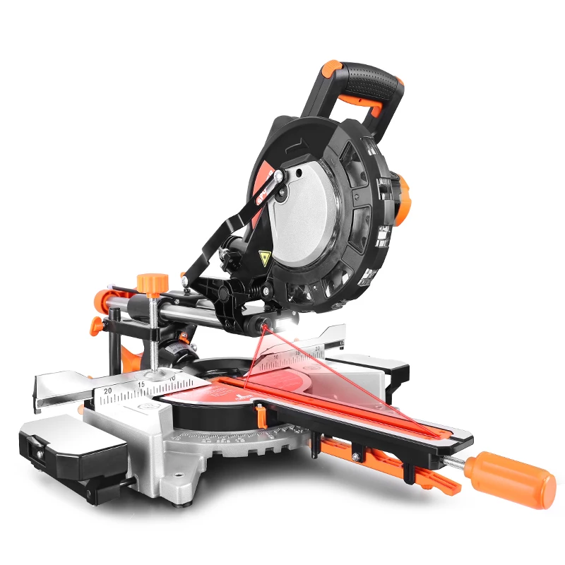 HASPOWER 8 Inch 210mm Sliding Miter Saw Single Bevel With Laser LED Light Electric Power Tool Cutting Machine