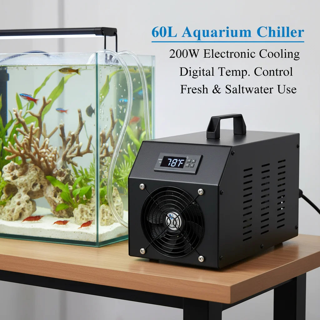 

60L Aquarium Water Chiller 200W, Fish Tank Cooling Machine with Pump & Hose, Electronic Thermostat 50-122℉ for Freshwater Saltwater, US