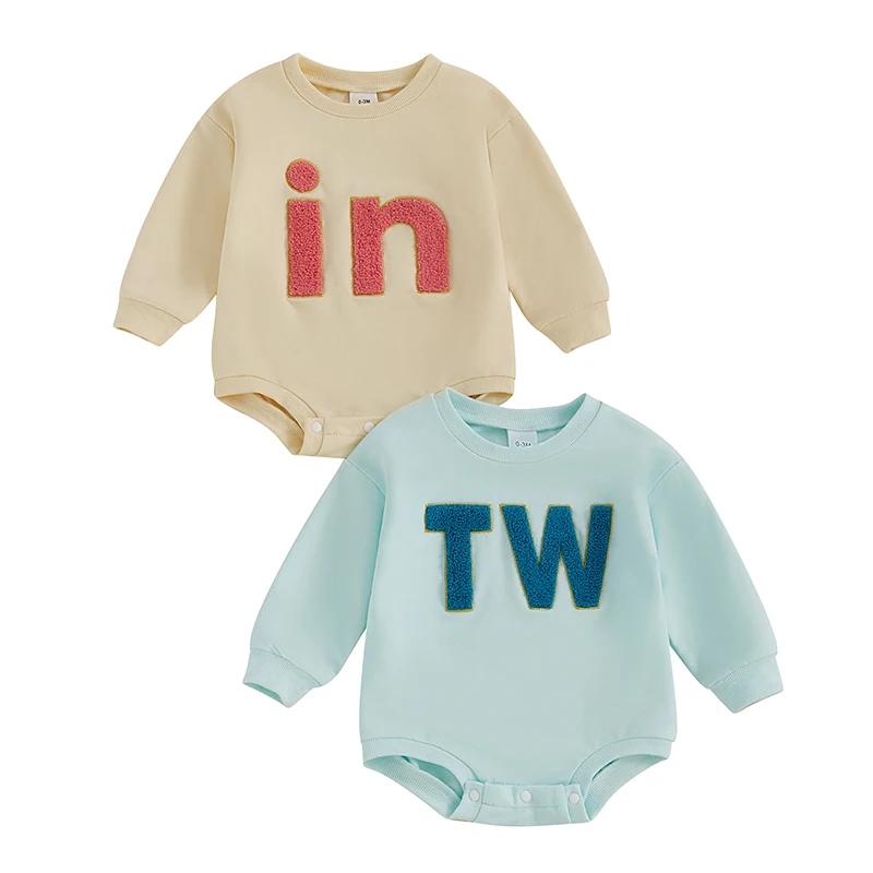 Newborn Twins Matching Outfits Baby Girl Boy Twin Bubble Romper Bodysuit Oversized Sweatshirt Fall Winter Clothes