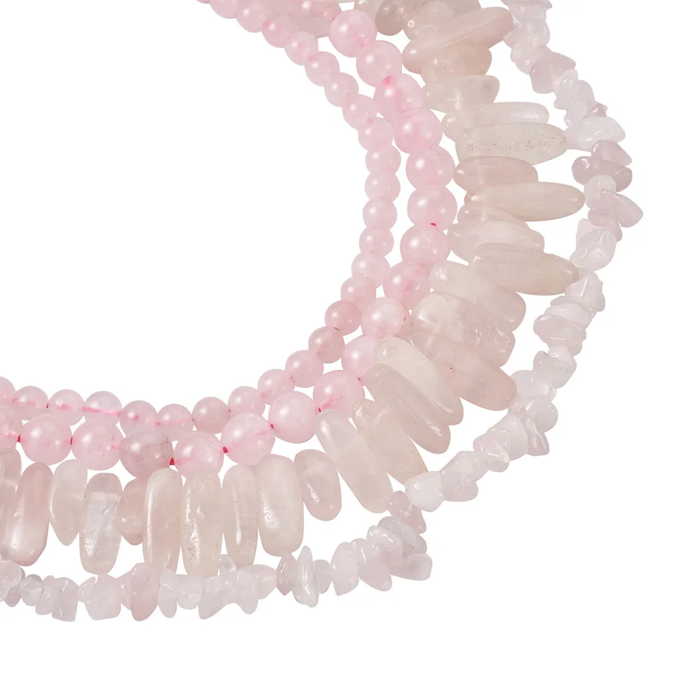 4 Strands Round & Chip Pink Natural Rose Quartzs Stone Loose Beads For Jewelry Making DIY Bracelet Necklace Accessories