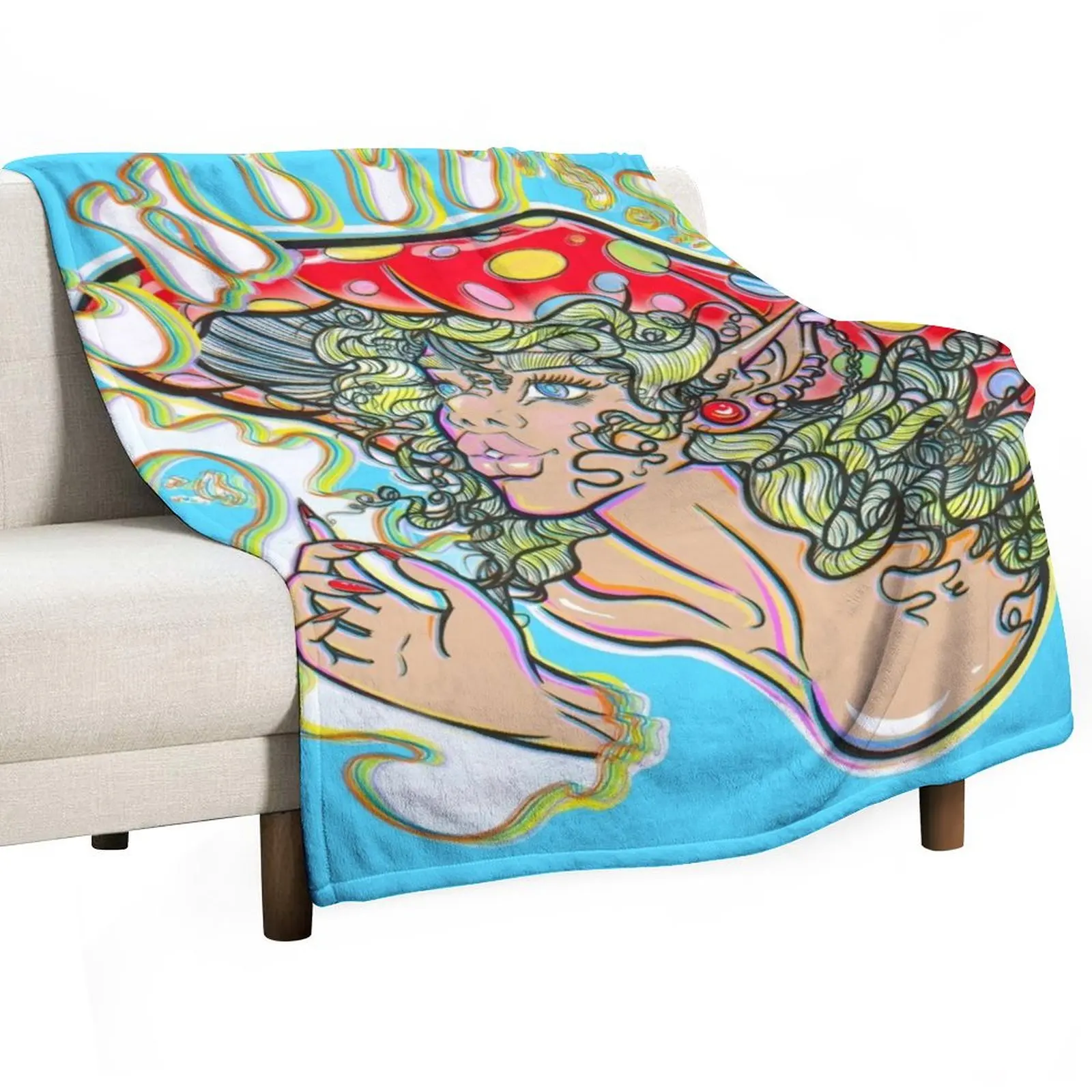 

Mushroom Girl Throw Blanket sofa bed manga Designers Blankets