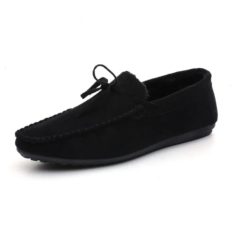 Shoes Men Casual Shoes Slip on Flock Men Loafers Fashion Handmade Soft Leather Flock Shoes for Men Comfortable Suede Sneakers