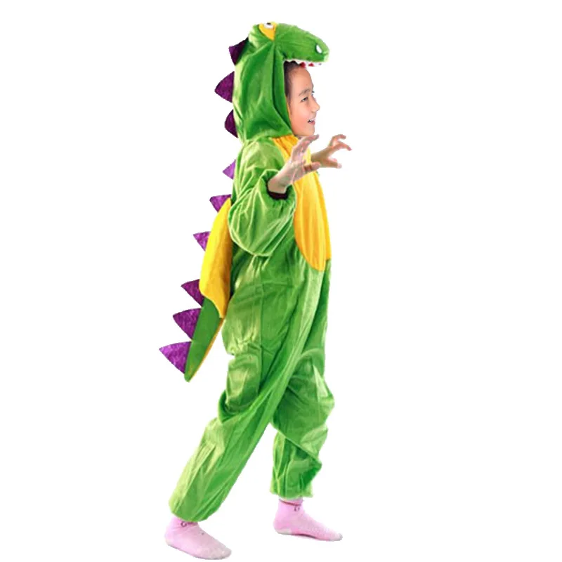 

Mascot Cartoon Animal JUMPSUIT Costume Dinosaur Costume for Kid HALLOWEEN Flannel Green Dinosaur