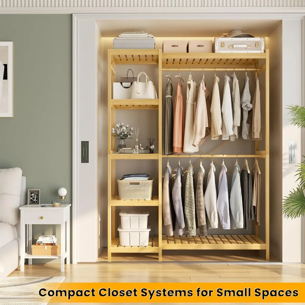 Heavy Duty Adjustable 7-Tier Freestanding Closet Organizer with Double Rods and 4 Hooks