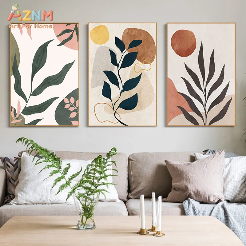 1pc Frameless Morandi Color Tropical Plants Painting Canvas Poster Wall Art Pictures for Living Room Bedroom Bar Club Modern Hom