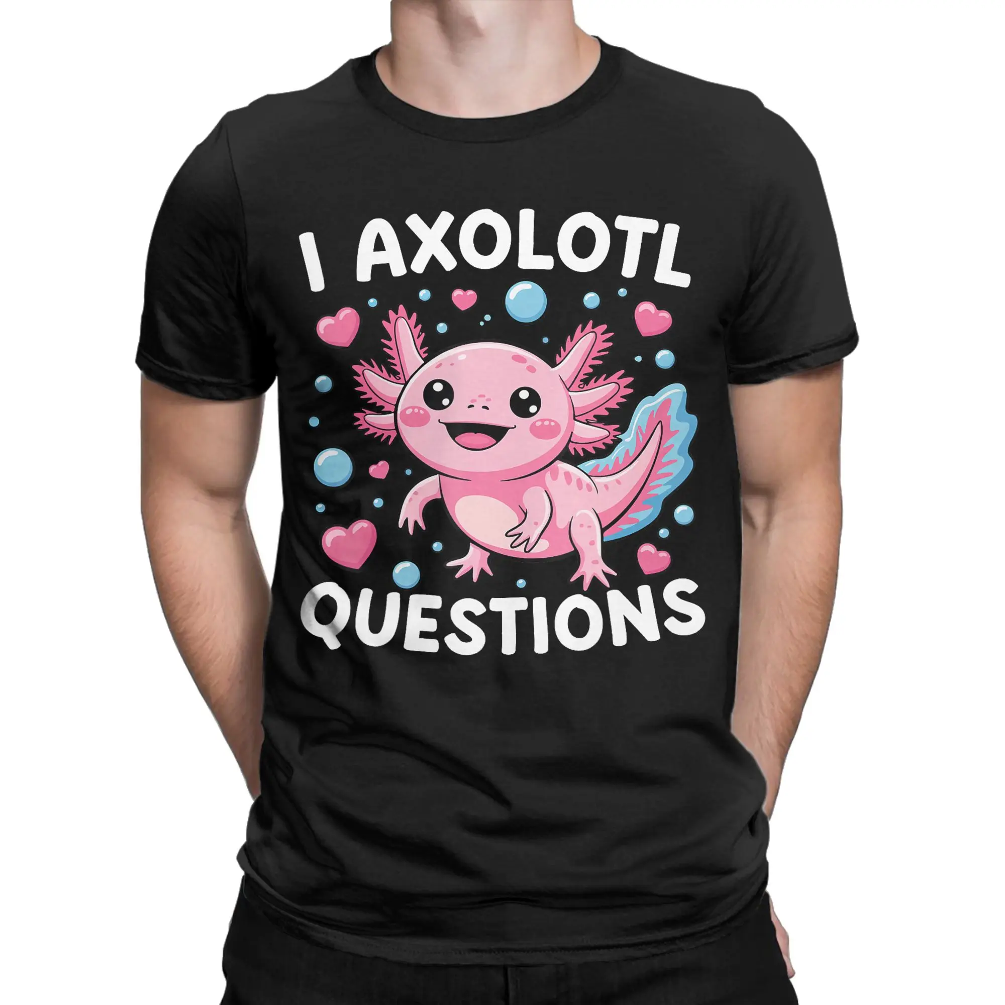 Funny I Axolotl Questions Graphic T Shirts Men Cotton Funny T-Shirts Round Collar  Tee Shirt Short Sleeve Tops Graphic Printed