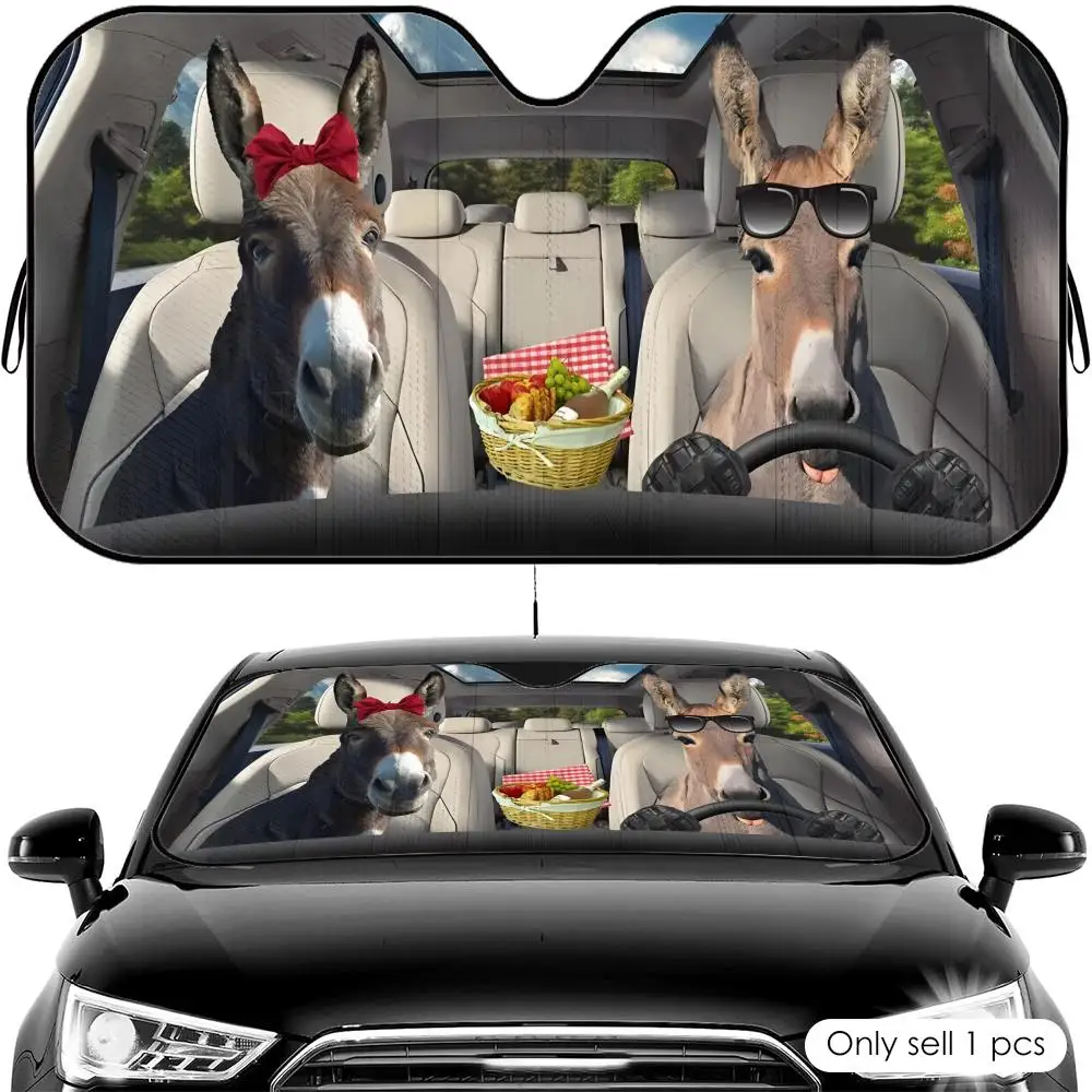 

Солнцезащитный козырек для автомобиля с изображением ослов, складной, универсальный, для лобового стекла, защита от УФ-излучения, теплоизоляция, складная накидка