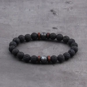 Natural Fashion Lava Stone Wood Accounts Energy Yogi Elastic Support Armband für Männer Accessoires Schmuck Geschenk vom Valentine 6 Hauptverkäufe elastische Armbänder - №5