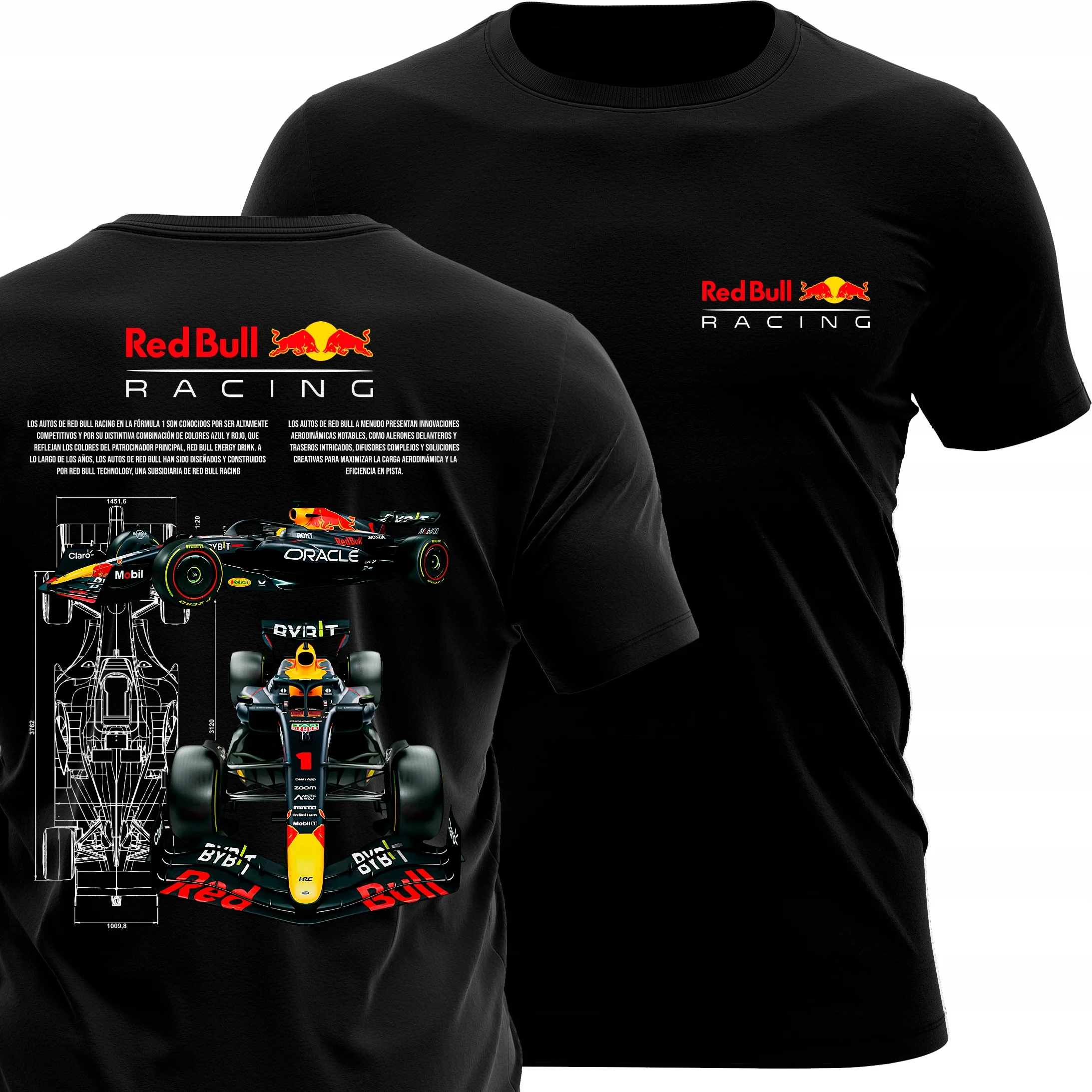 Red Bull Racing F1 Blueprint T-Shirt Unisex Short Sleeve Tee, Formula 1 Race Car Schematic Print Casual Top For Motorsport