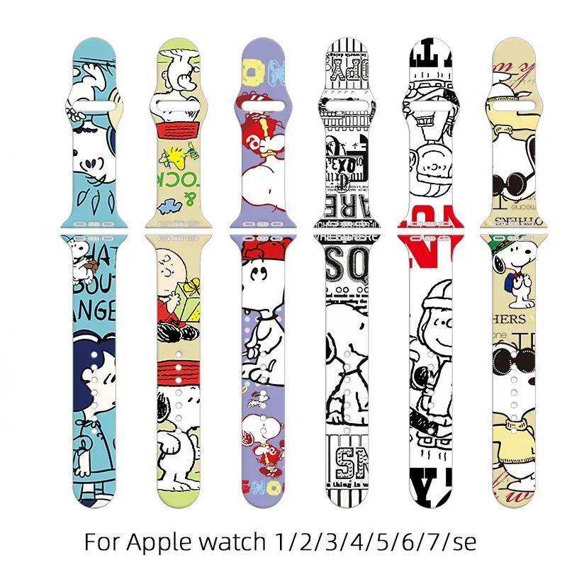 Snoopleシリコンストラップ,Apple Watch用,5,6,5,4,3,2,1,40,41,44,38,42mm