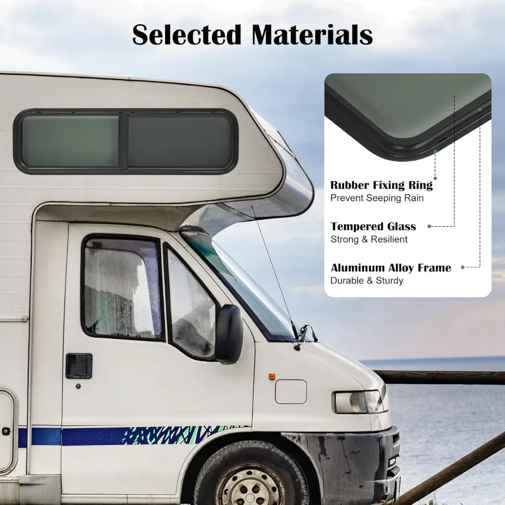 42" W x 12" H Universal RV Window, Teardrop Horizontal Sliding Glass | RV Glass Window | RV Window Replacement Trailer Window
