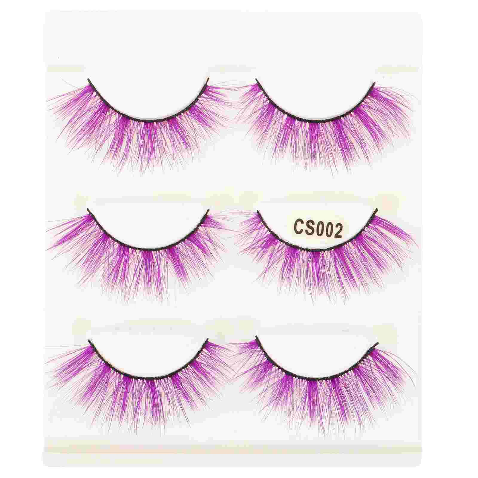 3 Pairs Reusable False Eyelash Thick Colorful Lashes Eyelashes 3D Makeup Accessories Fake Dense Three-dimensional Miss