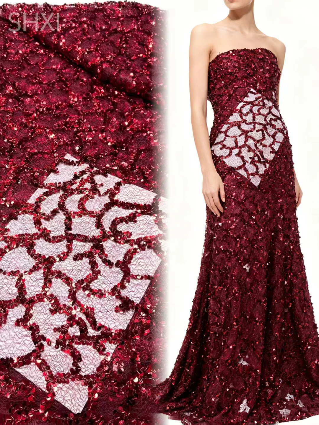 

2026 Red African Nigeria High Quality Sequins Tulle Lace Fabric Embroidery Wedding Party Guipure Dress Beads Stone 5 Yards
