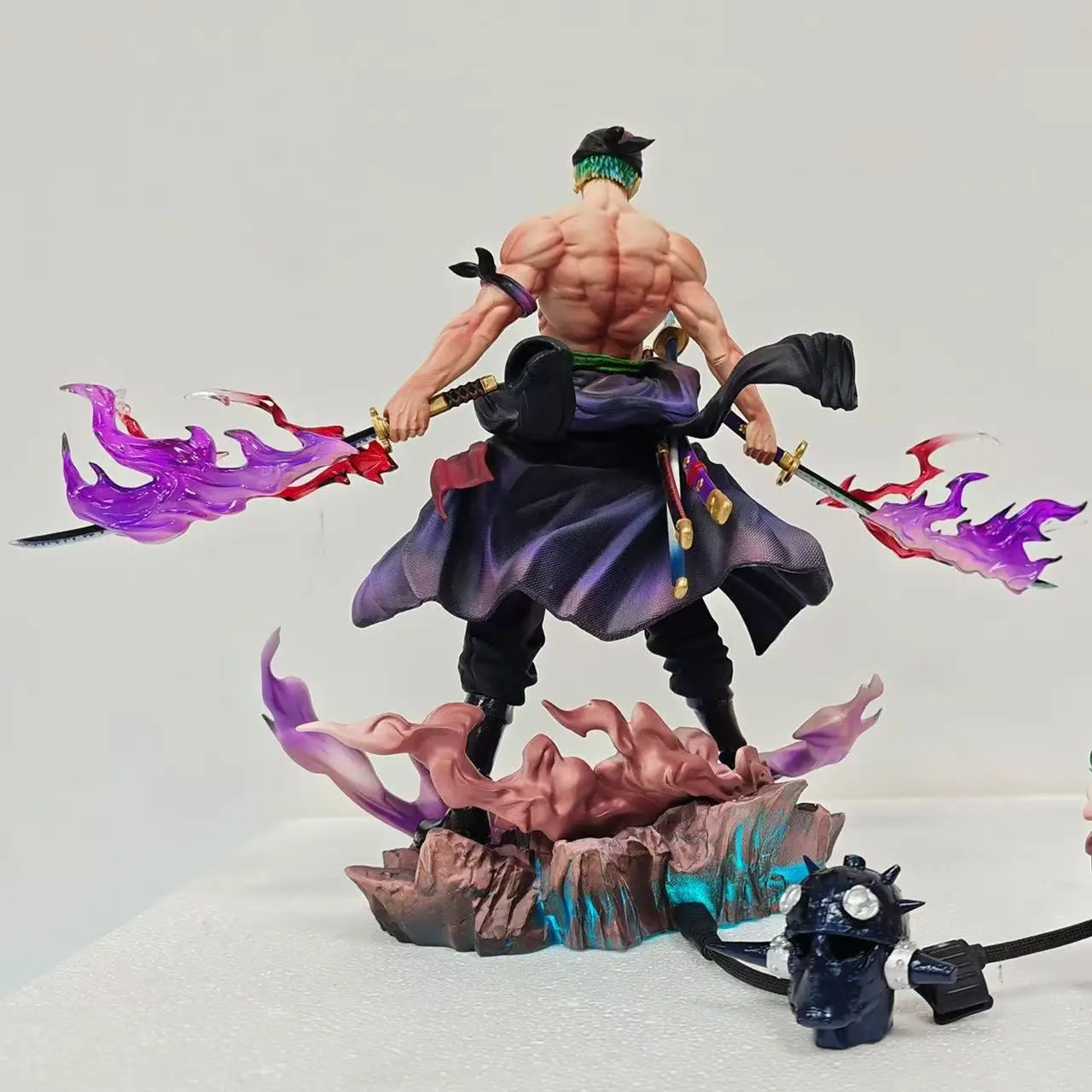 28cm/11.02inch One Piece Zoro Figure Led Base Replace Heads Roronoa Zoro Pvc Action Figures Collection Model Toys Gifts view 3