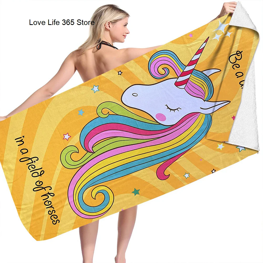 

3D Rainbow Unicorn Bath Beach Towel Outdoor Seaside Polyester Soft Blanket Living Room Home Decor Swim
