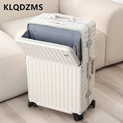 KLQDZMS Rolling Luggage PC Front Opening Laptop Boarding Case 24 Inch Aluminum Frame Trolley Case 20