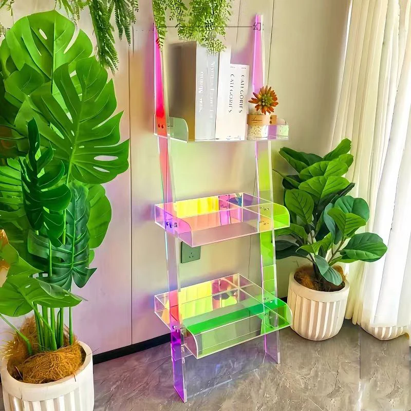 Colorful 4-Layer Removable Acrylic Ladder Bookcase Large Modern Transparent Acrylic Wall Bookshelf