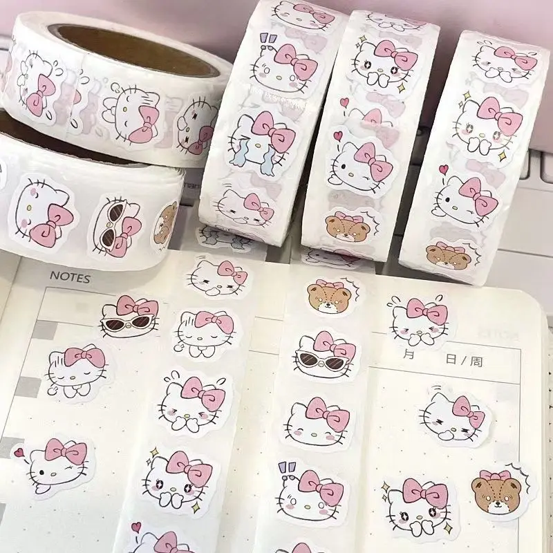 Stiker Sanrio INS Kitty Cat pink populer, super hemat 500 lembar, stiker segel dekorasi jurnal DIY yang lucu