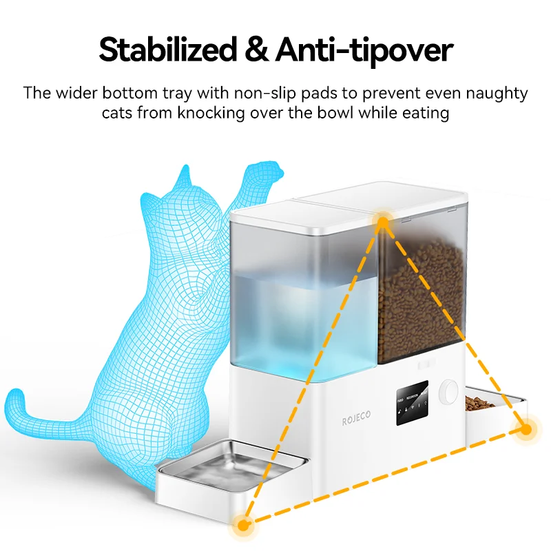 ROJECO 8.5L Automatic Pet Feeder With Gravity Water Fountain 2In1 WIFI Remote Control Cat Kibble Dispenser Water Refill Drinker 6