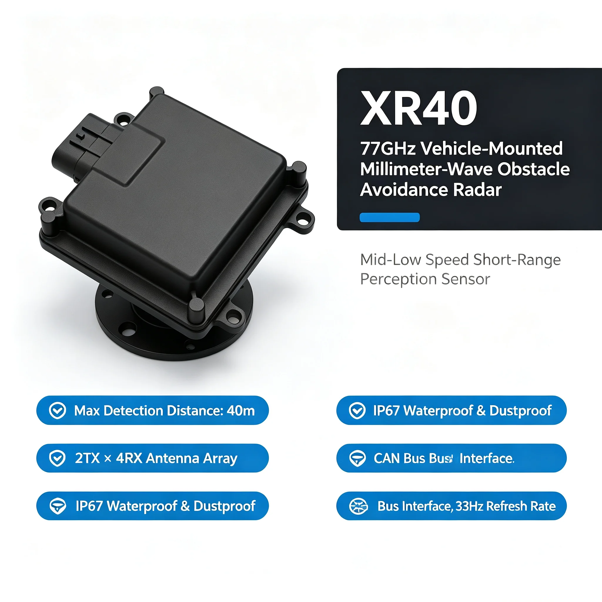 CAR-XR40 Short-Range Radar Obstacle Avoidance Sensor for Vehicles Automobiles Car Parking Assistance System