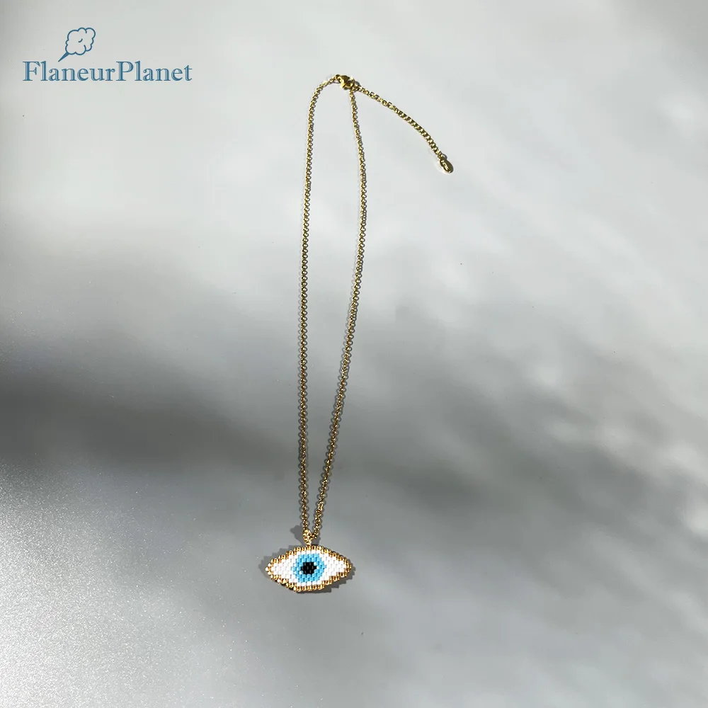 FlaneurPlanet-collar de amuleto de tercer ojo con cuentas Miyuki, joyería contra el mal de ojo, cadena de acero inoxidable
