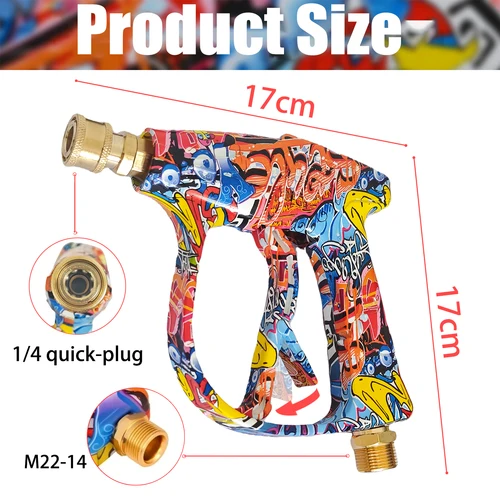 Imagen 2 del producto Pistola de agua de alta presión de 4350PSI, diseño de graffiti, adaptador rápido Karcher, pistola pulverizadora de espuma de 1L, juego de boquillas rápidas de 1/4"" con base de goma