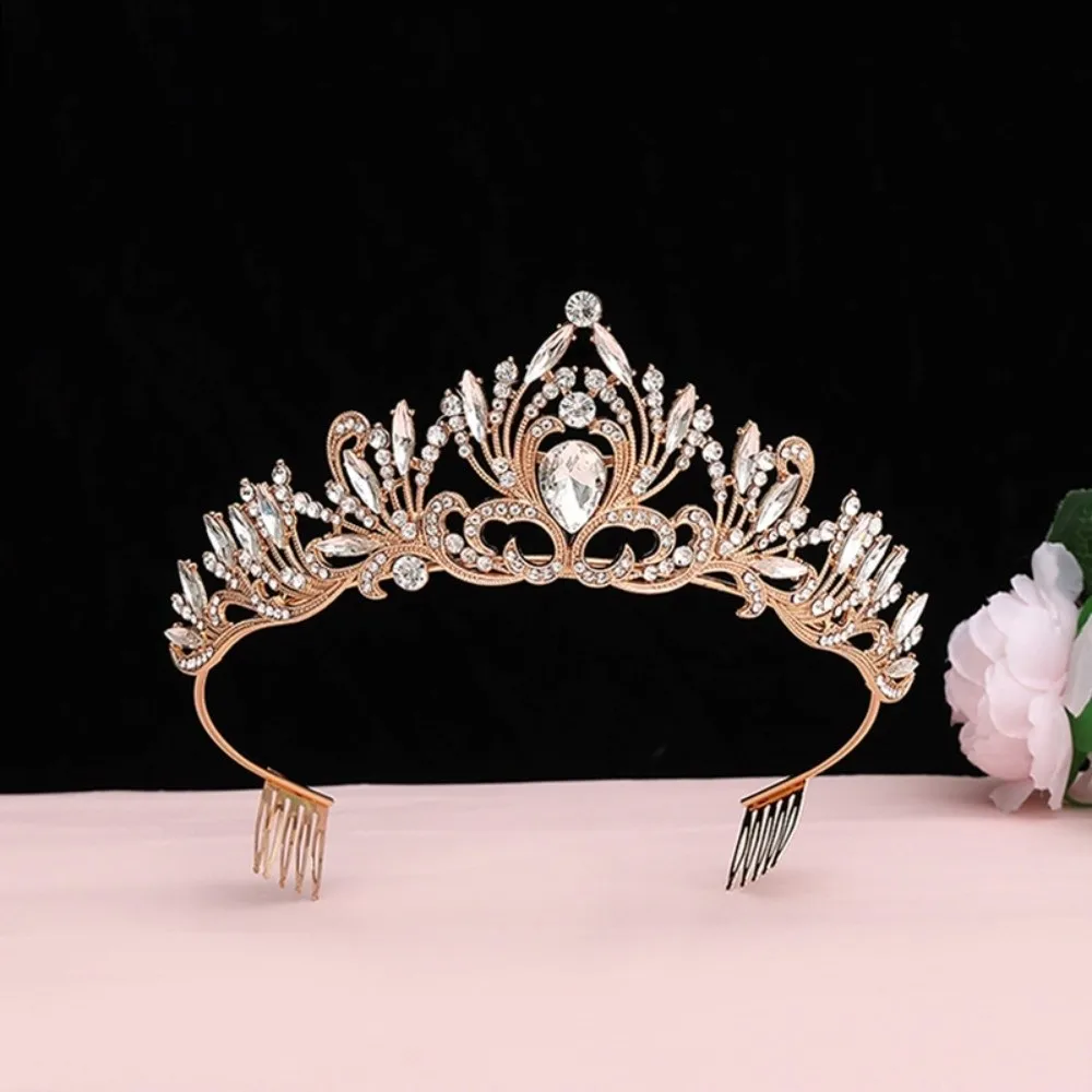 Vintage Baroque Crown Elegant Antique Bronze Ancient Greece Tiara Multicolor Hair Ornaments Princess Rhinestone Tiara Party