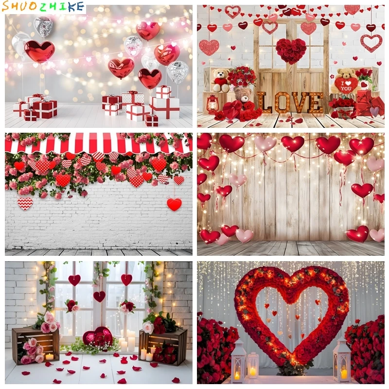 

February 14 Valentine's Day Red Rose Flower Photography Backdrop Romantic Valentine Ceremony Party Decor Photo Background Banner