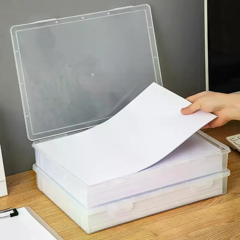 1Pcs A4 Size Clear File Organizer Boxes With Lids-Transparent Document Storage Containers For Office Home Organization